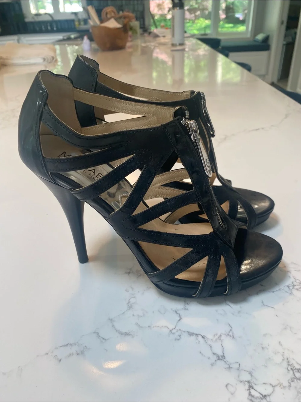 MICHAEL Michael Kors Black Strappy Zip Front High Heels